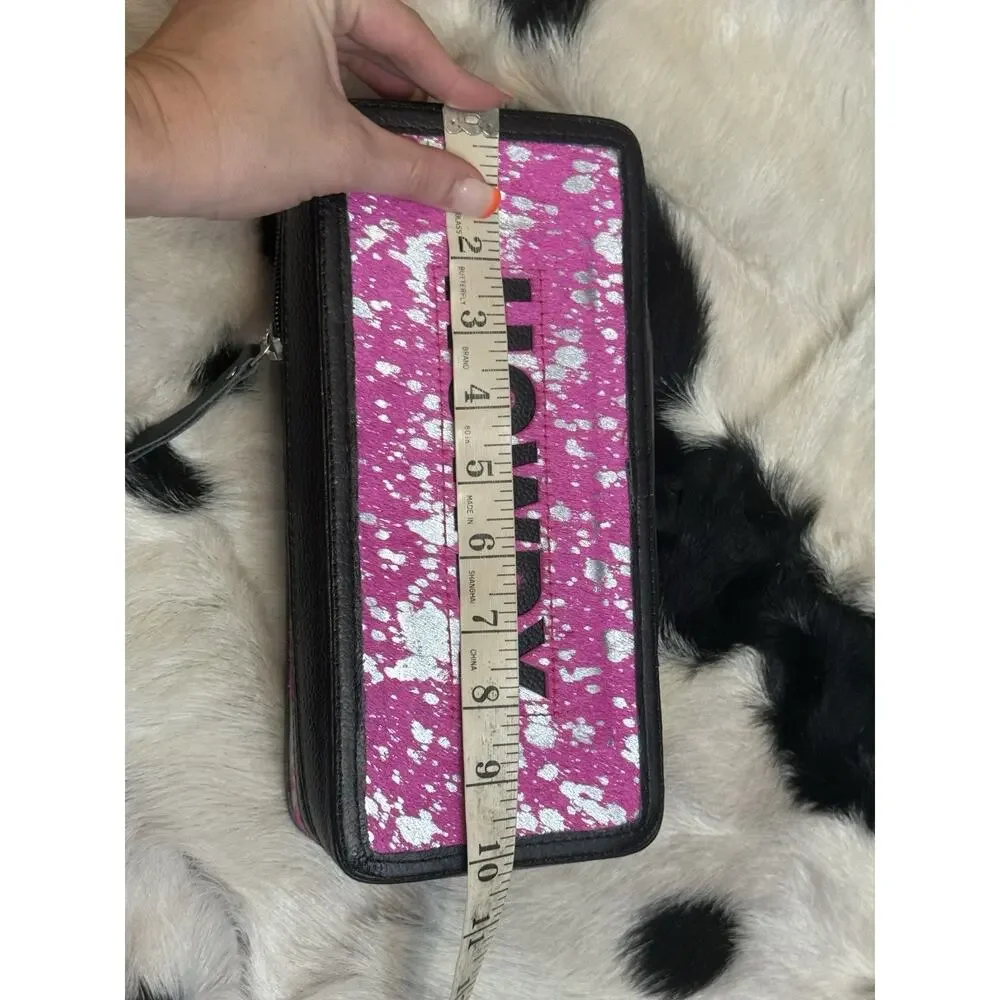 PINK Acid Wash HOWDY Hide & Leather Zip Travel Dresser Jewelry Box Cuff Case